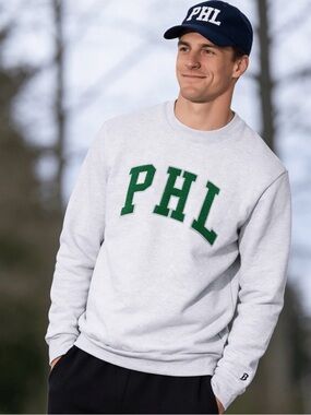 Boathouse PHL Crewneck Sweatshirt - Light Gray with Green Letters Medium